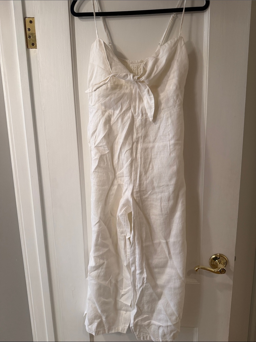 White Linen Spaghetti-Strap Jumpsuit